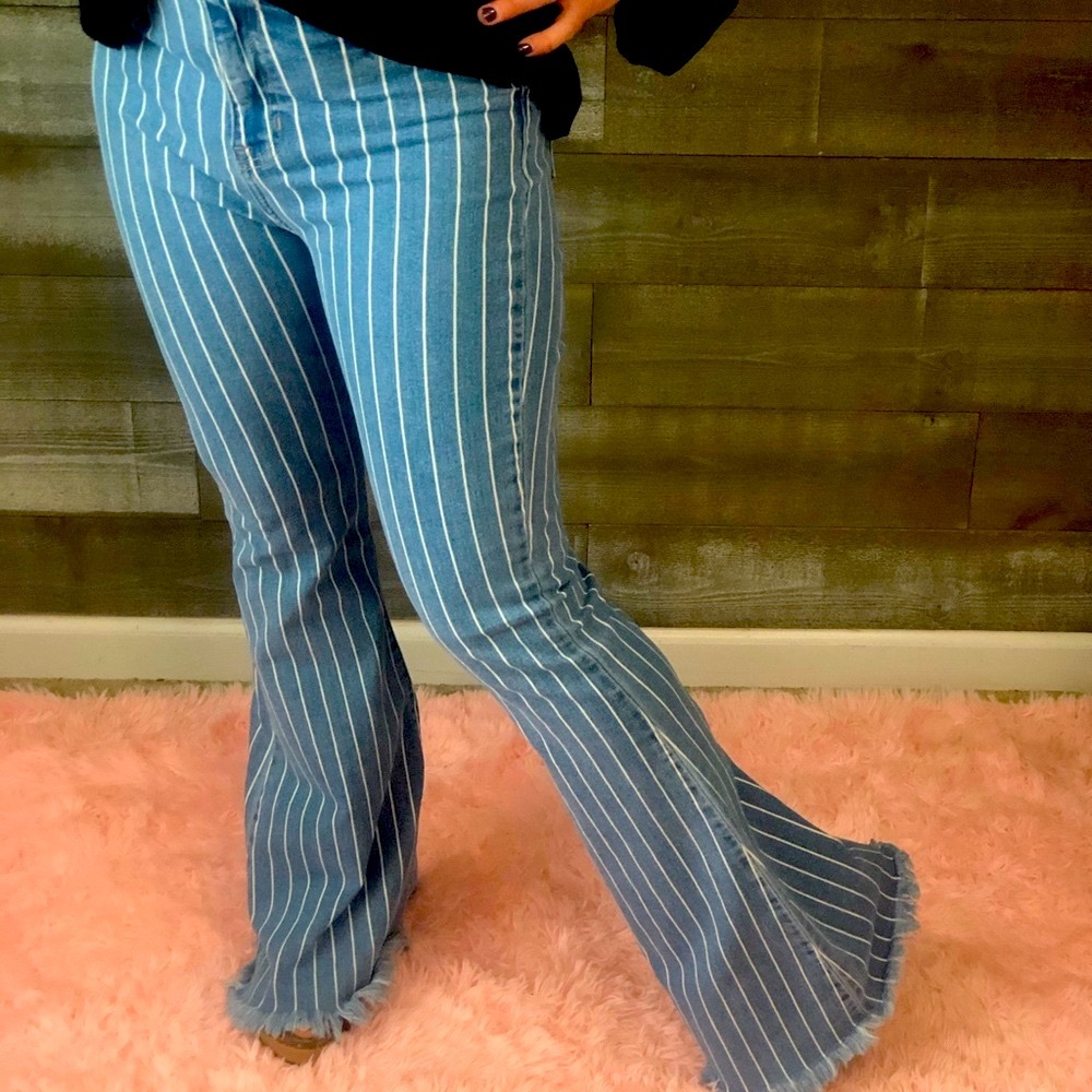 LAST ONE!! Cello Jeans Striped Super Flare Jeans - Picture 2 of 14